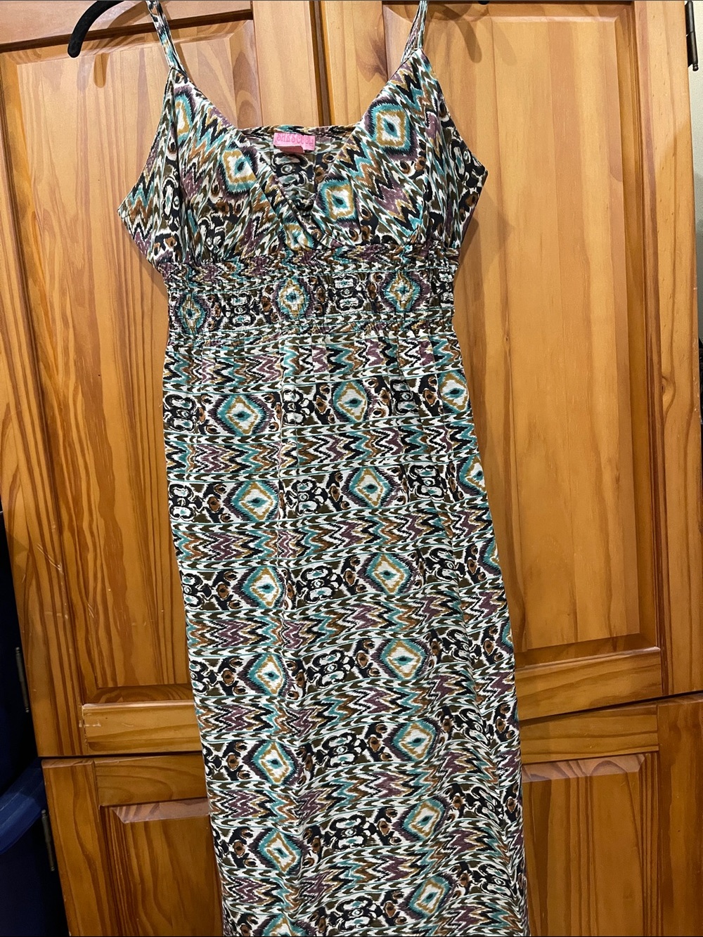 Maxi Dress VINTAGE W/Smocked Waist - Abstract peacock design